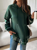 Devine Drawstring Plaid Long Sleeve Hoodie - Trendsi - Flyclothing LLC