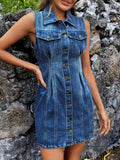 Pocketed Button Up Sleeveless Denim Dress - Trendsi - Flyclothing LLC