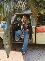 John Wayne Western Pearl Snap Button Up Top In Denim Blue - Lil Bee's Bohemian - Flyclothing LLC