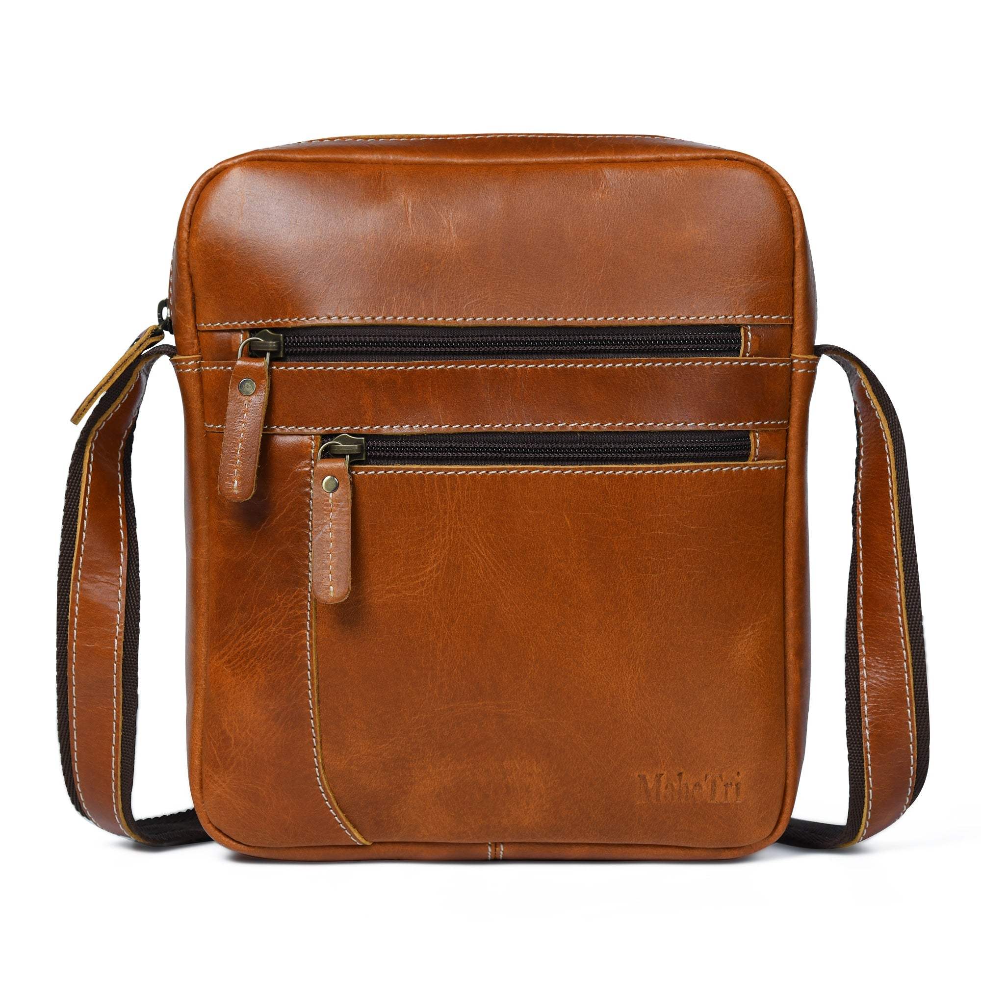 The Compact Messenger- Tan - Classy Leather Bags - Flyclothing LLC