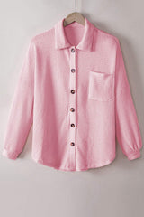 Waffle-Knit Collared Neck Long Sleeve Shirt - Trendsi - Flyclothing LLC