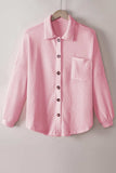 Waffle-Knit Collared Neck Long Sleeve Shirt - Trendsi - Flyclothing LLC