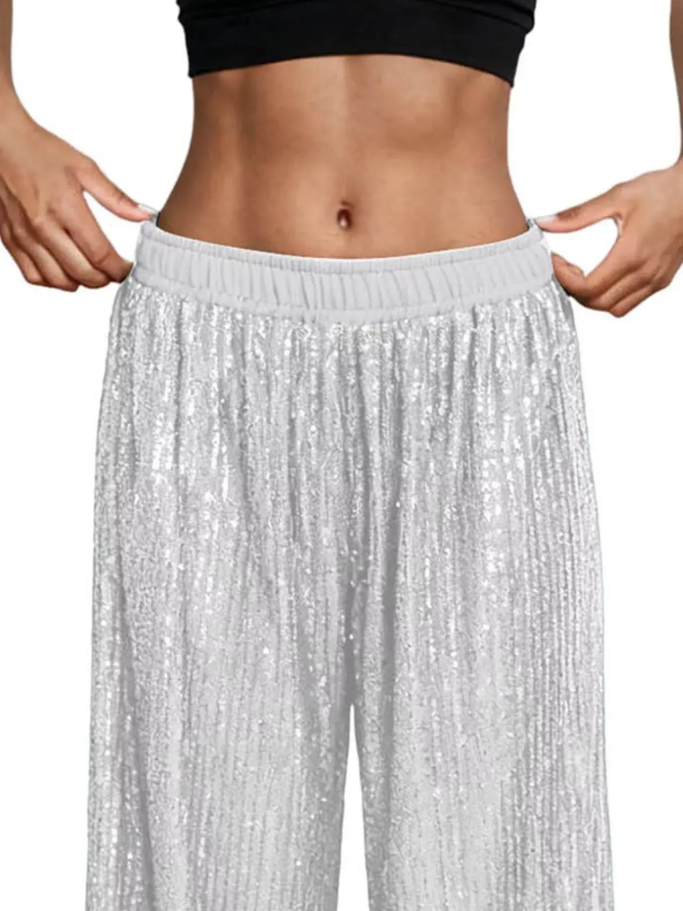 Sequin Wide-Leg Pants - Trendsi - Flyclothing LLC