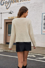 Round Neck Button Up Cardigan with Pockets - Trendsi - Flyclothing LLC