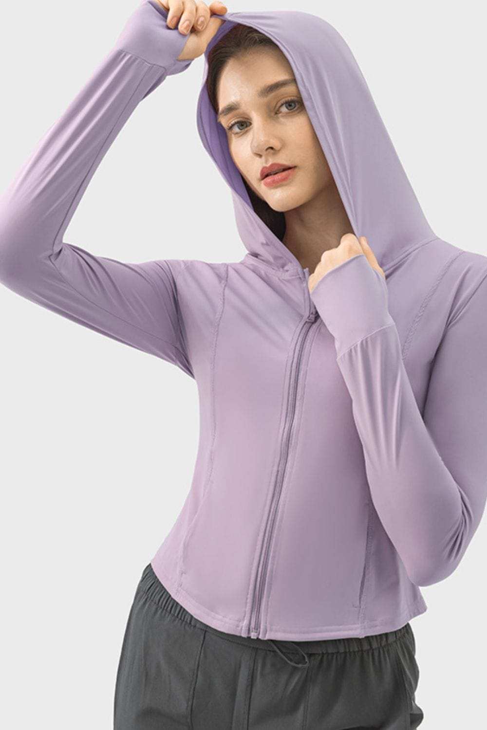 Pocketed Zip Up Hooded Long Sleeve Active Outerwear - Trendsi - Flyclothing LLC
