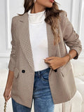 Perfee Plaid Lapel Collar Long Sleeve Blazer - Trendsi