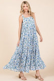 Mittoshop Flower Print Tiered Sleeveless Empire Maxi Dress - Trendsi