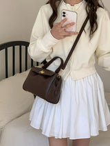 Golden Clasp Leather Crossbody Bag - Trendsi - Flyclothing LLC