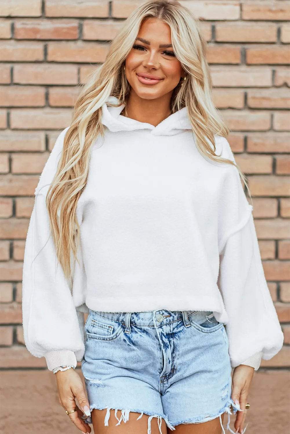 Exposed Seam Long Sleeve Hoodie - Trendsi - Flyclothing LLC