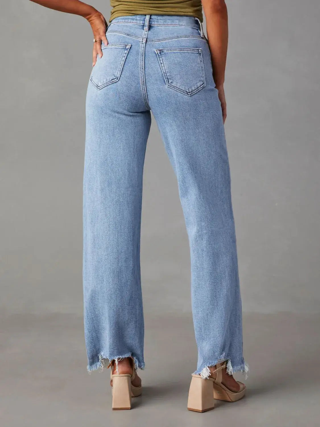 Raw Hem Loose Fit Jeans - Trendsi - Flyclothing LLC