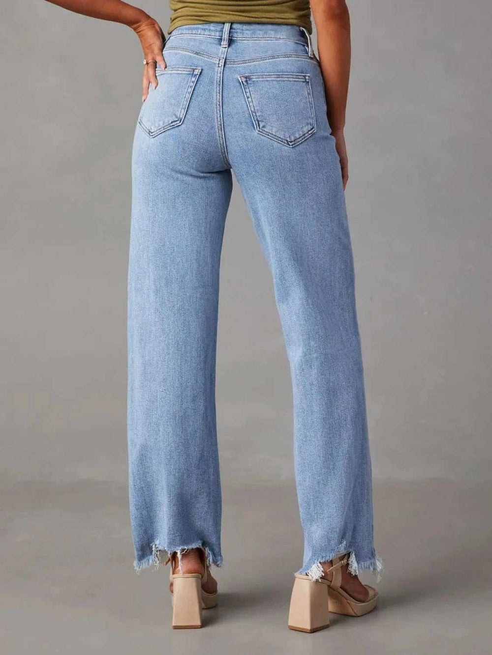 Raw Hem Loose Fit Jeans - Trendsi - Flyclothing LLC