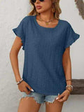 Mandy Eyelet Round Neck Short Sleeve Top - Trendsi - Flyclothing LLC