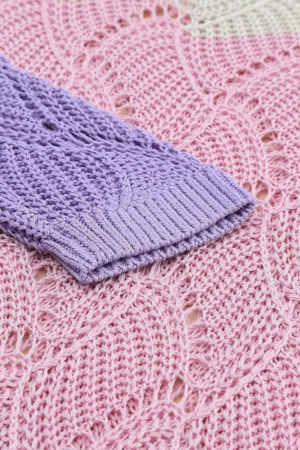 Color Block Hollow Boat Neck Sweater - Trendsi - Flyclothing LLC