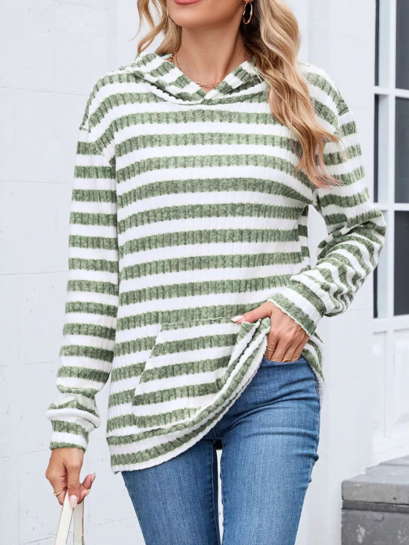 Striped Dropped Shoulder Hoodie - Trendsi - Flyclothing LLC