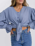 Button Up Flounce Sleeve Shirt - Trendsi - Flyclothing LLC