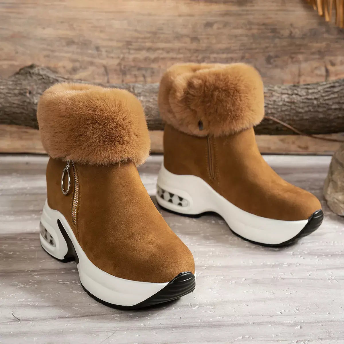 Fuzzy Side Zipper Platform Ankle Boots - Trendsi - Flyclothing LLC