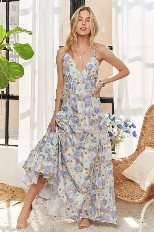 ADORA Bow Back Floral Cami Dress - Trendsi