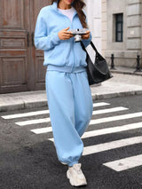 Zip-Up Long Sleeve Top and Pants Set - Trendsi - Flyclothing LLC