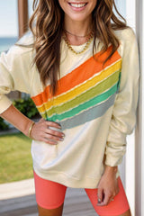 Contrast Round Neck Long Sleeve Sweatshirt - Trendsi - Flyclothing LLC