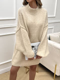 Devine Mock Neck Long Sleeve Mini Sweater Dress - Trendsi