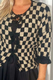Double Take Tied Checkered Dropped Shoulder Flounce Sleeve Cardigan - Trendsi - Flyclothing LLC