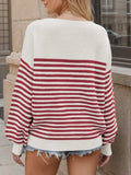 Striped Round Neck Long Sleeve Sweater - Trendsi - Flyclothing LLC