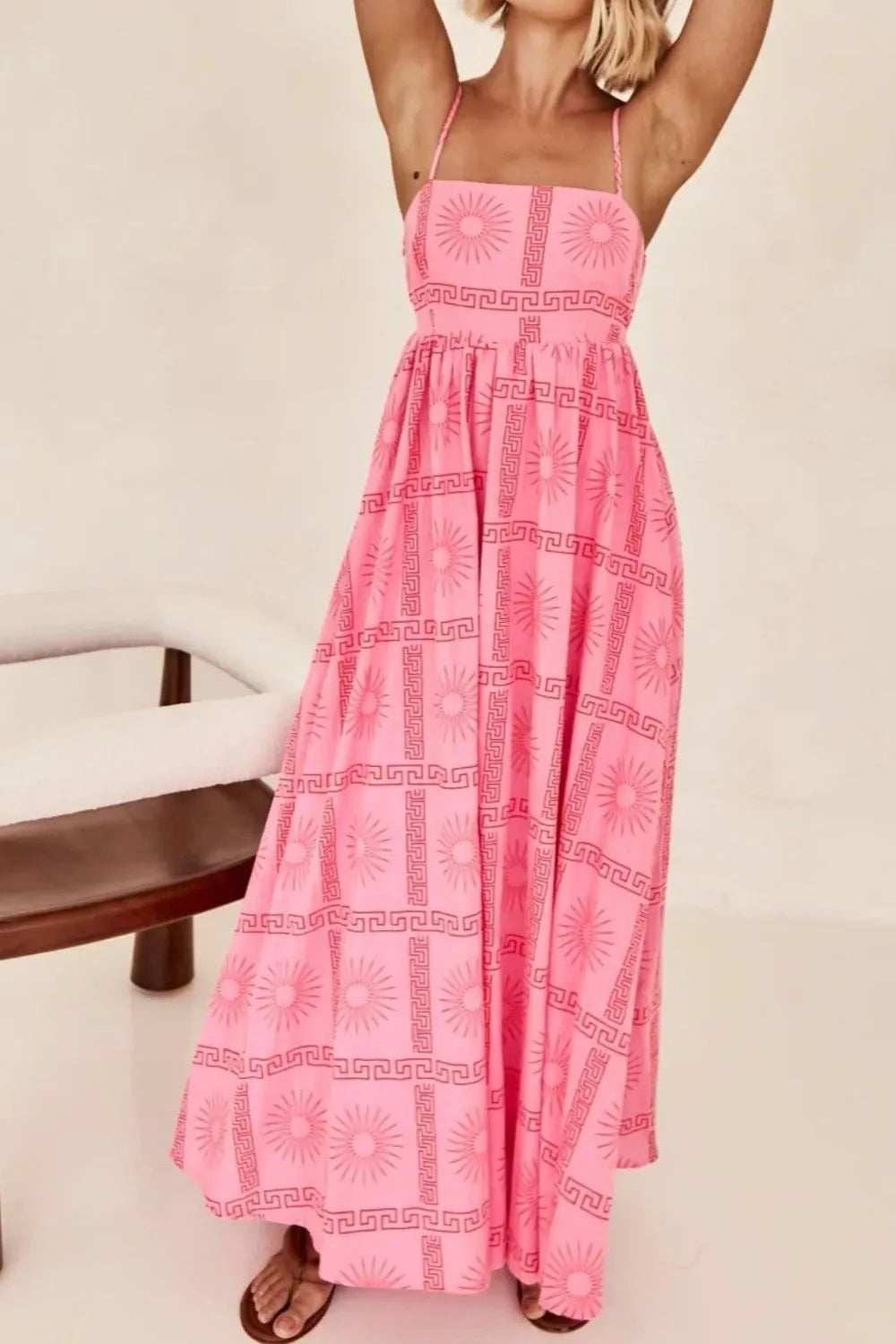 Cutout Back Printed Square Neck Maxi Cami Dress - Trendsi - Flyclothing LLC