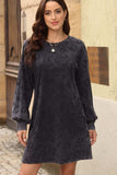 Leopard Round Neck Long Sleeve Dress - Trendsi - Flyclothing LLC