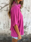 Full Size Collared Neck Half Sleeve Shirt Plus Size - Trendsi - Flyclothing LLC