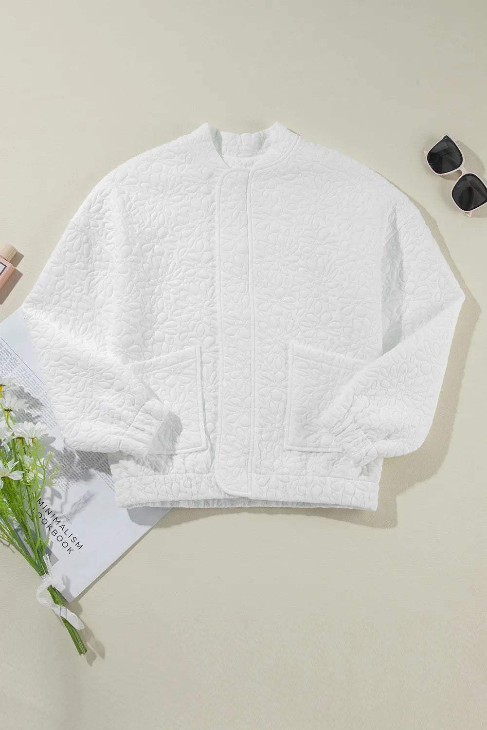 Baseball Collar Floral Quilted Jacket - Trendsi - Flyclothing LLC