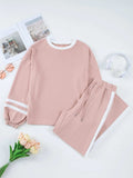 Contrast Trim Round Neck Top and Pants Set - Trendsi - Flyclothing LLC