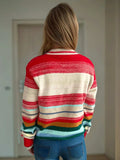 Striped Button Down V-Neck Long Sleeve Cardigan - Trendsi - Flyclothing LLC