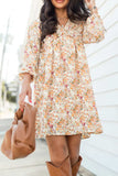 Printed V-Neck Balloon Sleeve Mini Dress - Trendsi - Flyclothing LLC