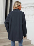 Collared Neck Long Sleeve Dropped Shoulder Shirt - Trendsi - Flyclothing LLC