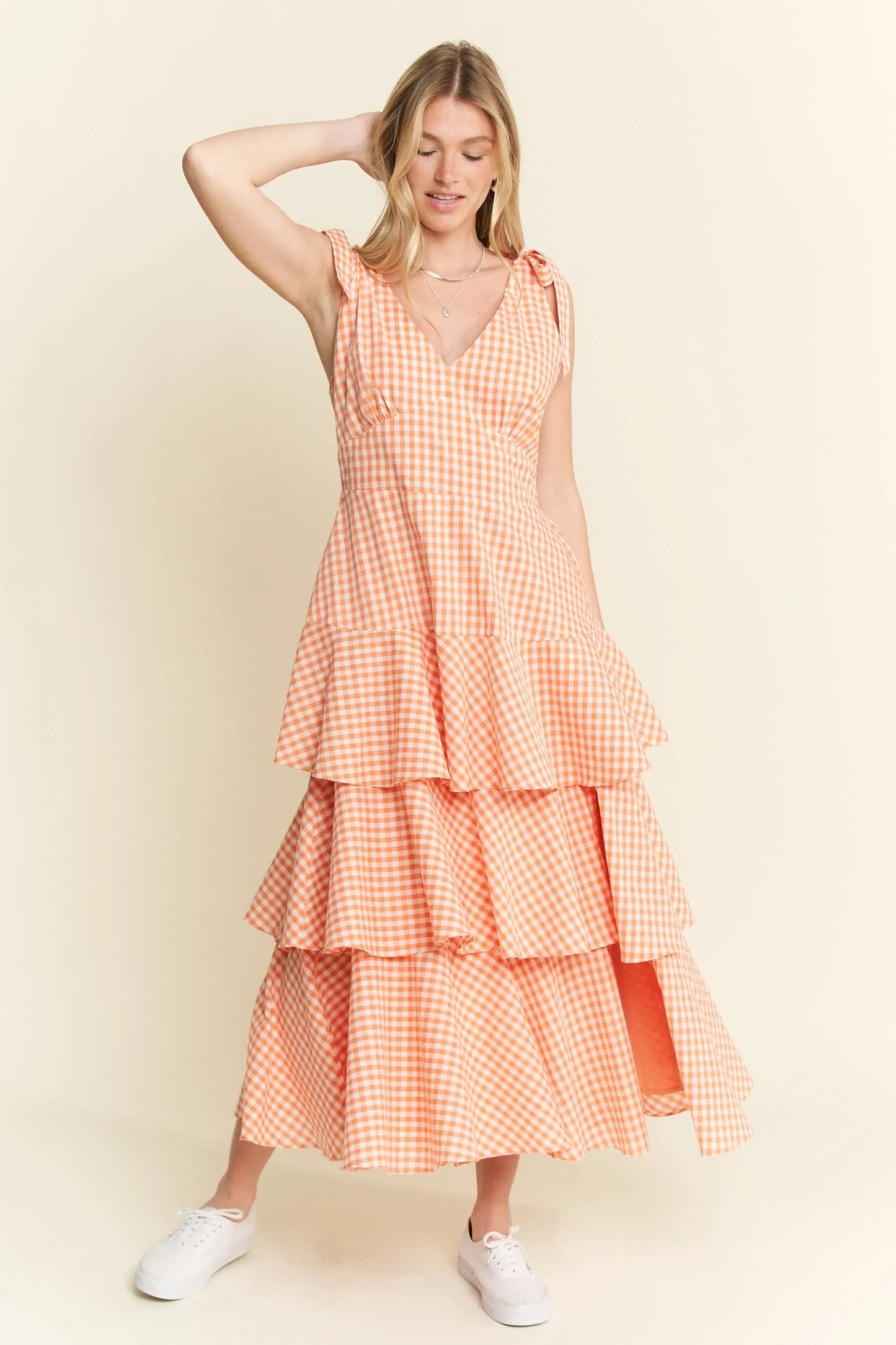 Jade By Jane Sleeveless Gingham Print Tiered Midi Dress - Trendsi - Flyclothing LLC