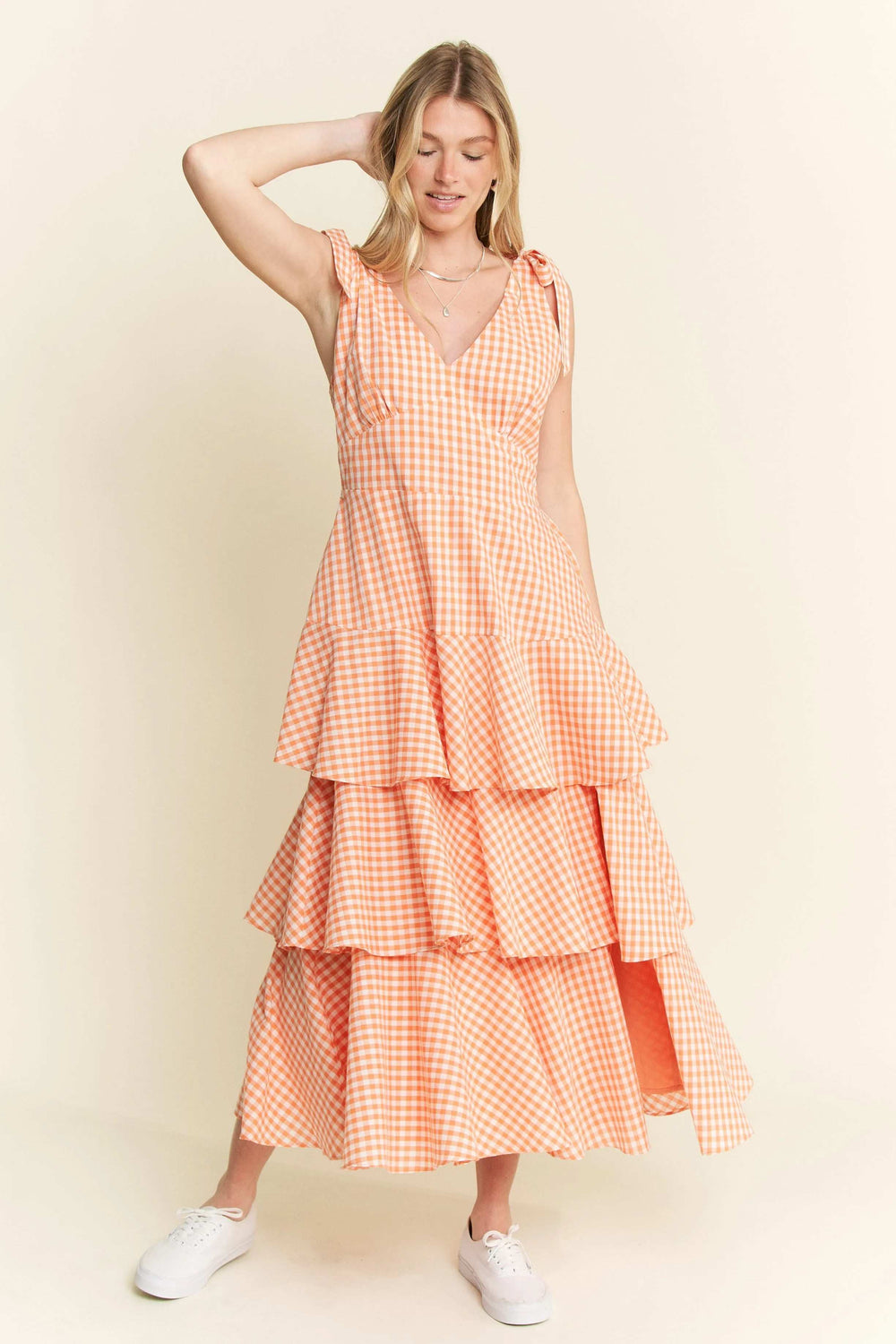 Jade By Jane Sleeveless Gingham Print Tiered Midi Dress - Trendsi - Flyclothing LLC