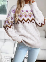 Geometric Pattern Mock Neck Sweater - Trendsi - Flyclothing LLC