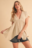 Aemi + Co Tuck Detail V-Neck Short Sleeve Blouse - Trendsi