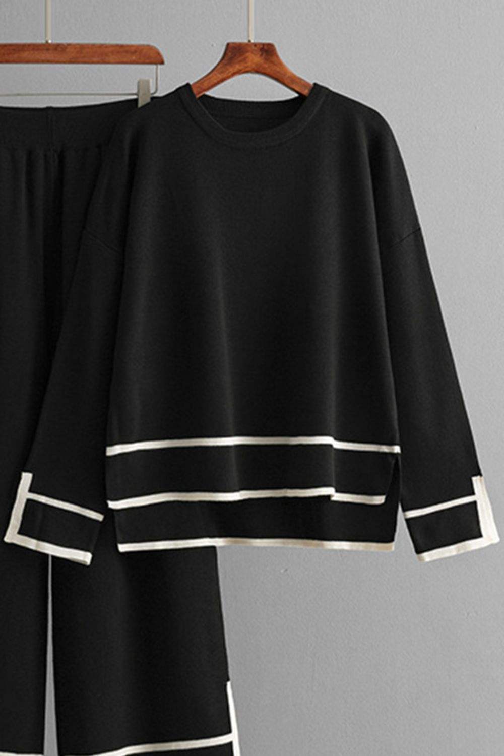 High-Low Round Neck Top and Pants Sweater Set - Trendsi - Flyclothing LLC