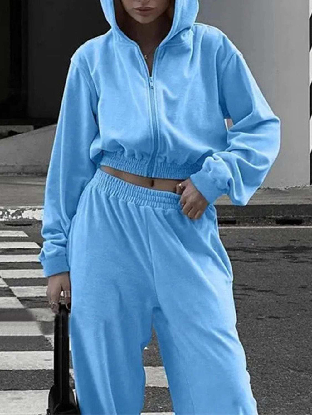 Zip Up Hoodie and Pocketed Pants Set - Trendsi - Flyclothing LLC