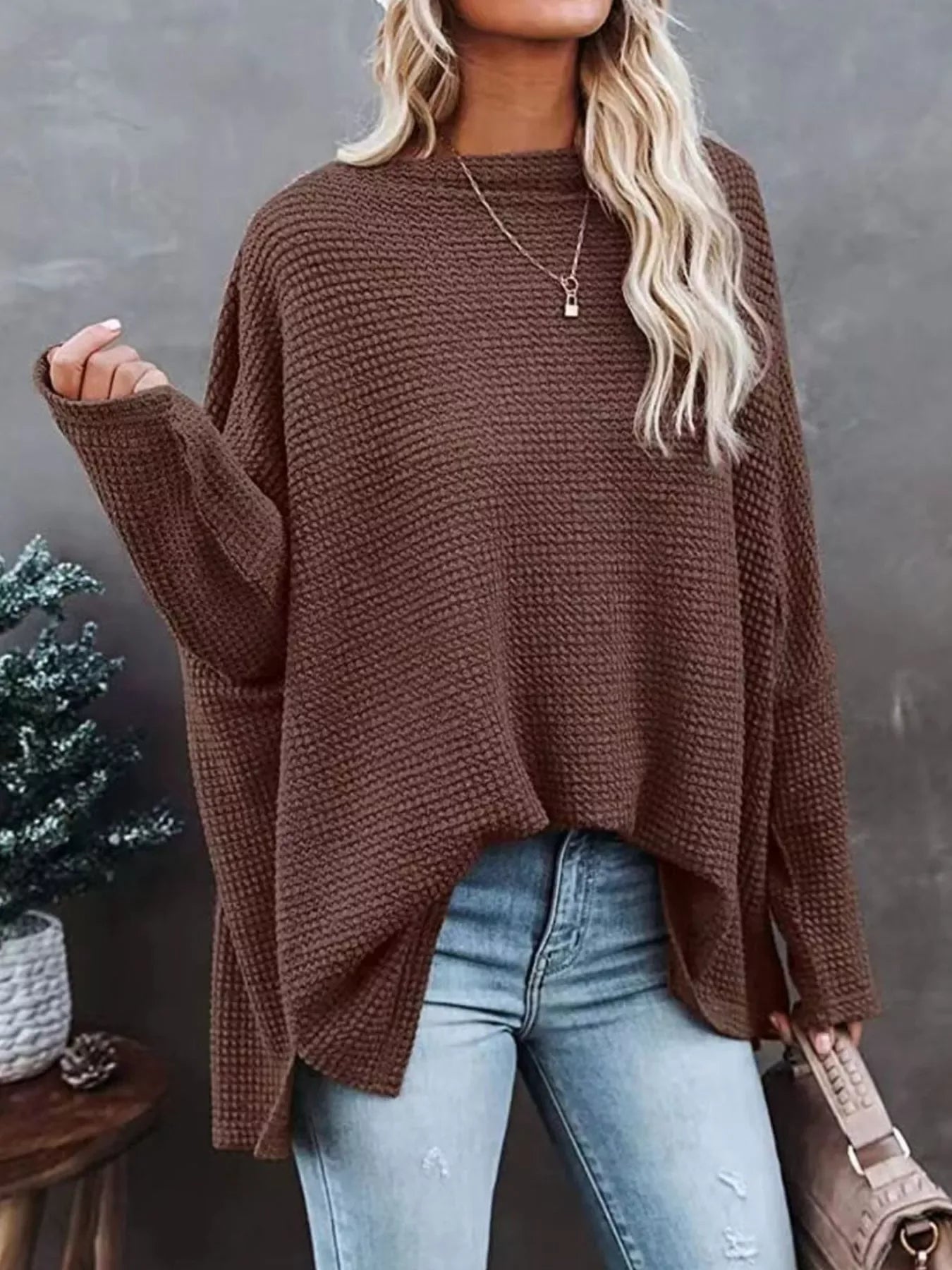 Waffle Knit Boat Neck T-Shirt - Trendsi - Flyclothing LLC