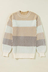 Striped Color Block Round Neck Long Sleeve Sweater - Trendsi - Flyclothing LLC