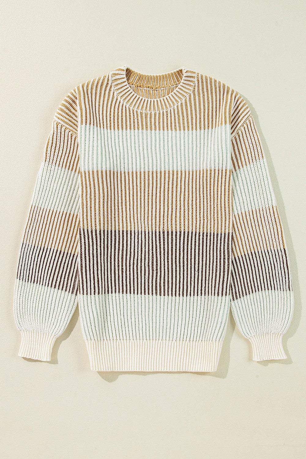 Striped Color Block Round Neck Long Sleeve Sweater - Trendsi - Flyclothing LLC