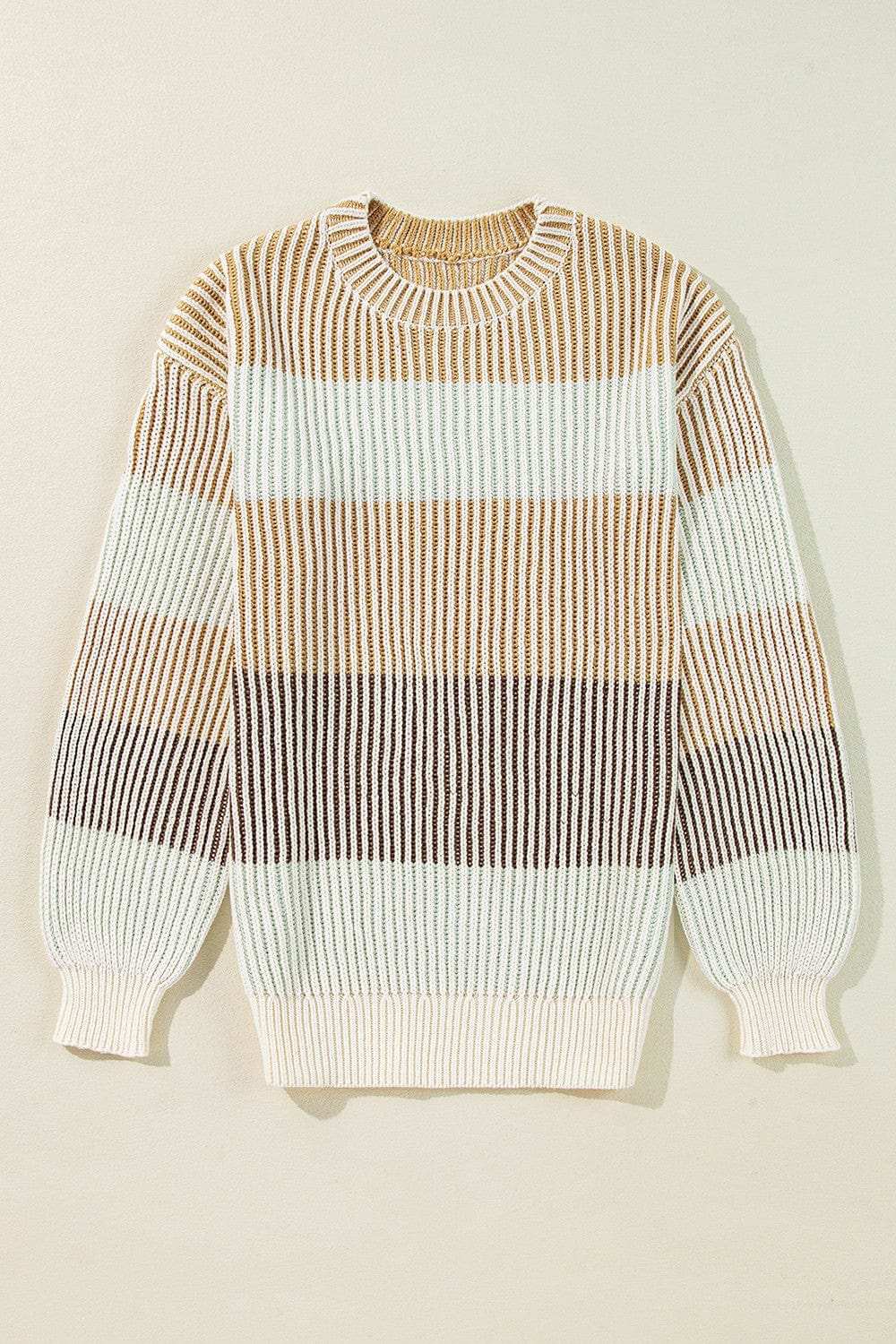 Striped Color Block Round Neck Long Sleeve Sweater - Trendsi - Flyclothing LLC