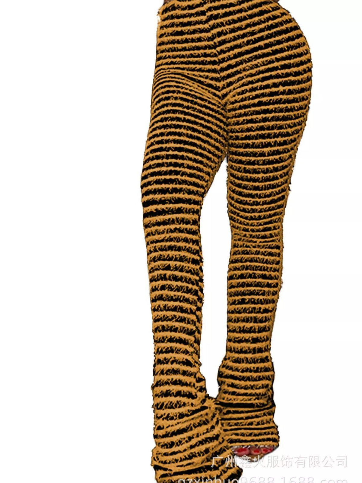 Striped Fuzzy Textured Knit Pants - Trendsi - Flyclothing LLC