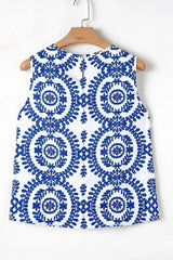 Printed Crew Neck Sleeveless Top - Trendsi - Flyclothing LLC