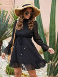 Mock Neck Flounce Sleeve Mini Dress - Trendsi