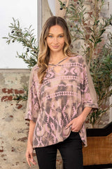 Sew In Love Full Size Aztec Distress Print Half Sleeve Crisscross Top - Trendsi - Flyclothing LLC