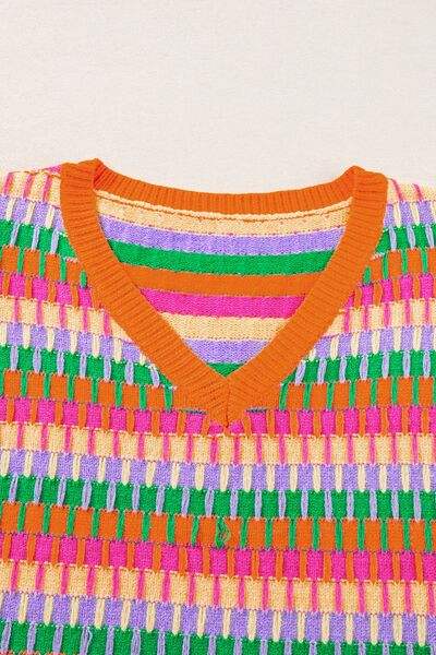 Contrast Striped V-Neck Knit Top - Trendsi - Flyclothing LLC
