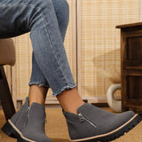 Ankle Boots with Zipper Accent - Trendsi - Flyclothing LLC